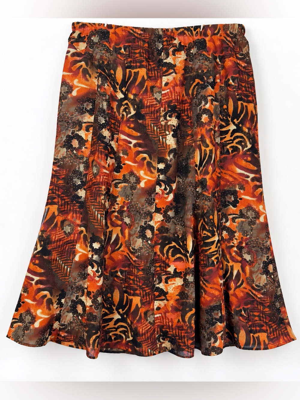 Vintage 90s Abstract Burnt Orange Boho Midi Skirt L
